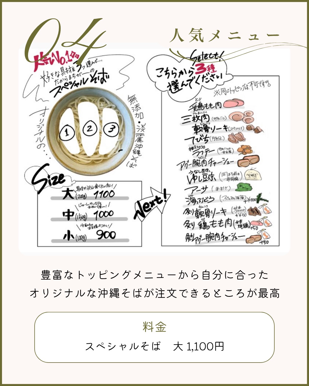 カスタマイズのオーダー用紙